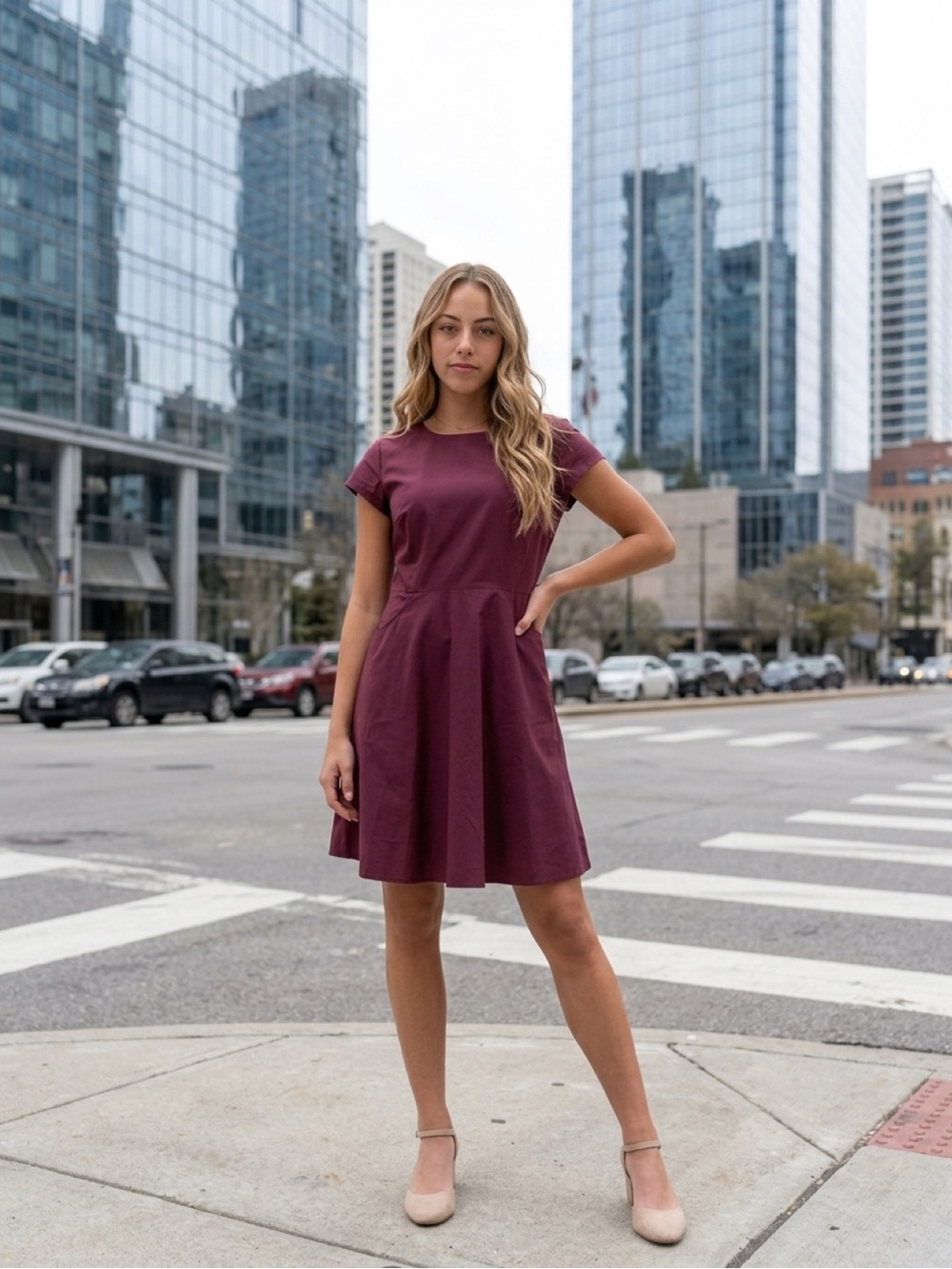 NEW Tribal Burgundy Cap-Sleeve Fit & Flare Dress Sz 12